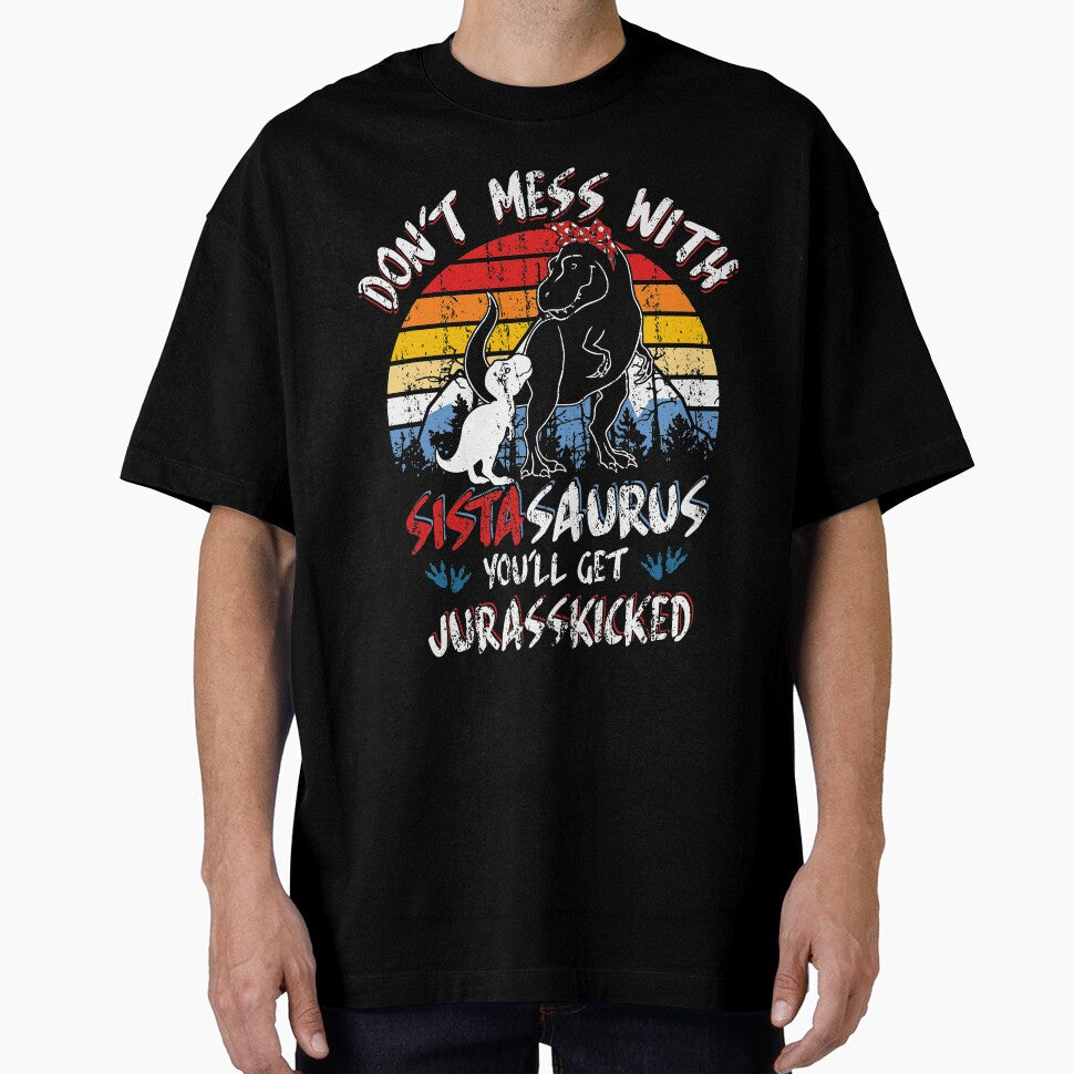 Sistasaurus Jurasskicked T-rex Vintage Throwback Dinosaur Womens by Dolphin Graphic