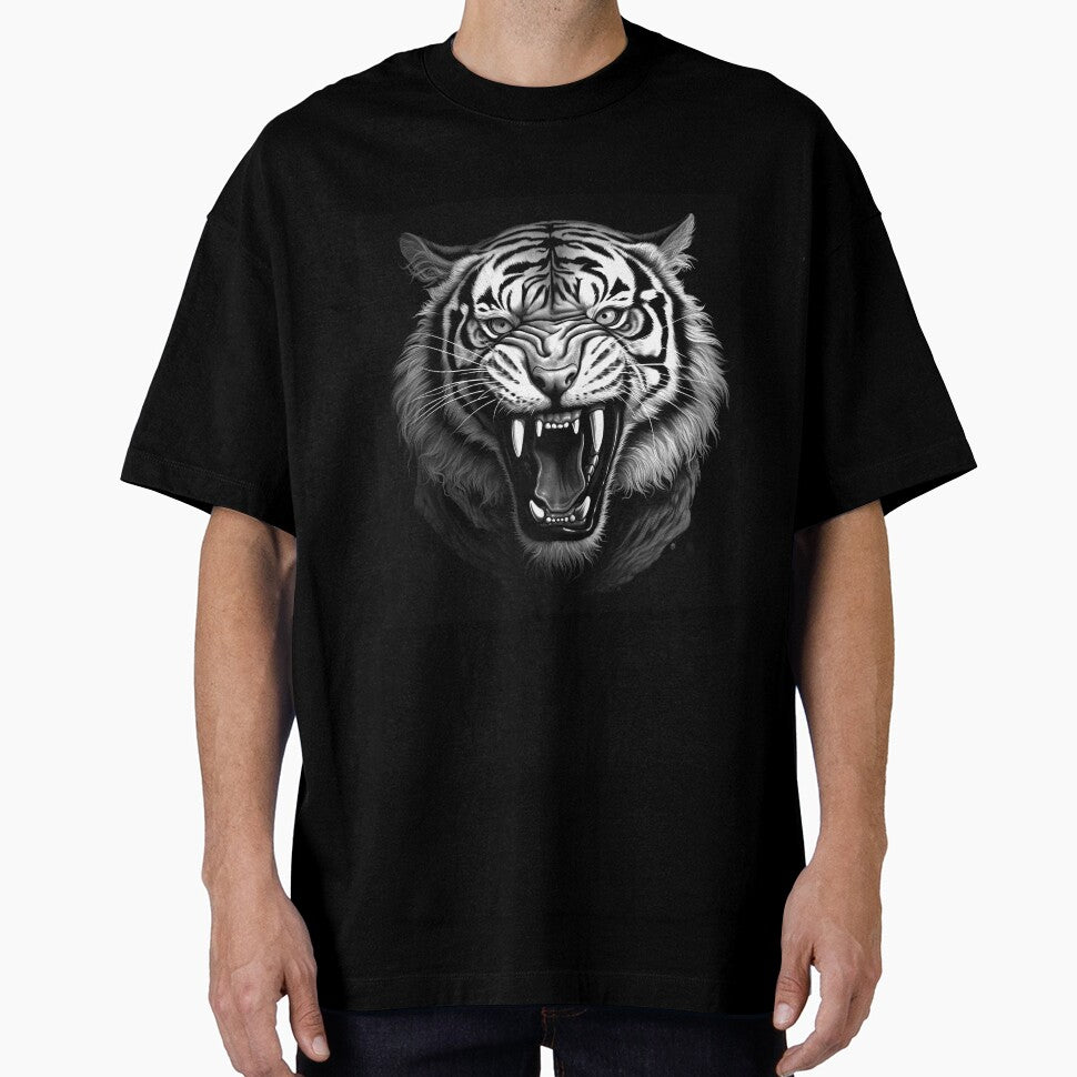 Black and White Roaring Tiger Head Art by inkoutninja
