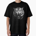 Black and White Roaring Tiger Head Art by inkoutninja
