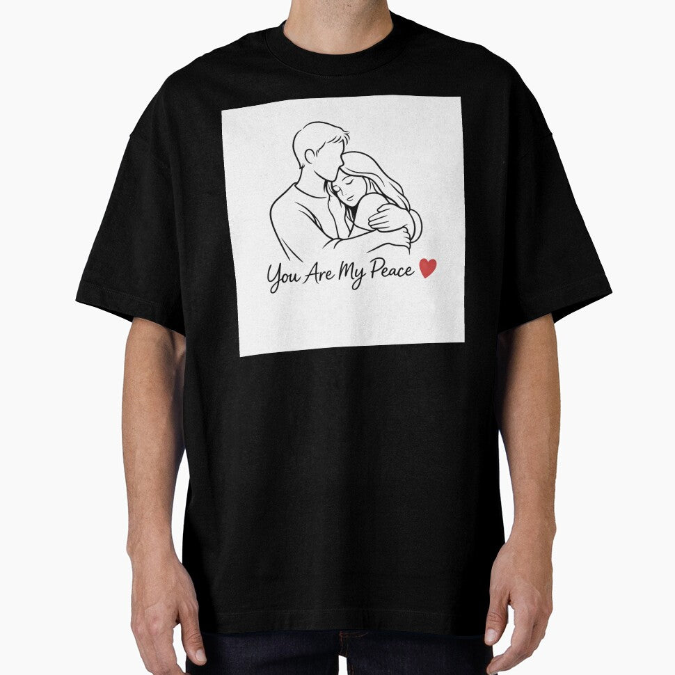 You Are My Peace Romantic Couple Hug Line Art T-Shirt | Minimalist Love Quote Design by Lovestickerco