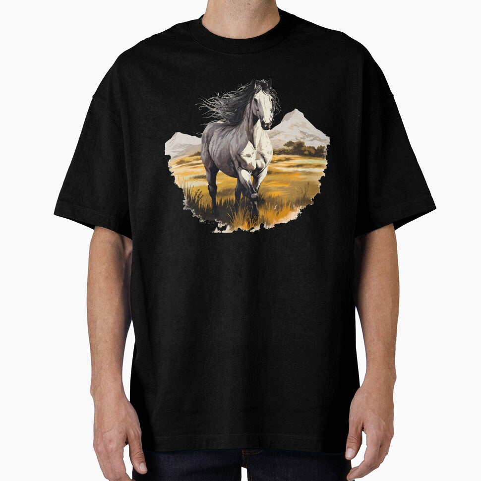 Beautiful white arabian horse on a country meadow illustration by NBSStore