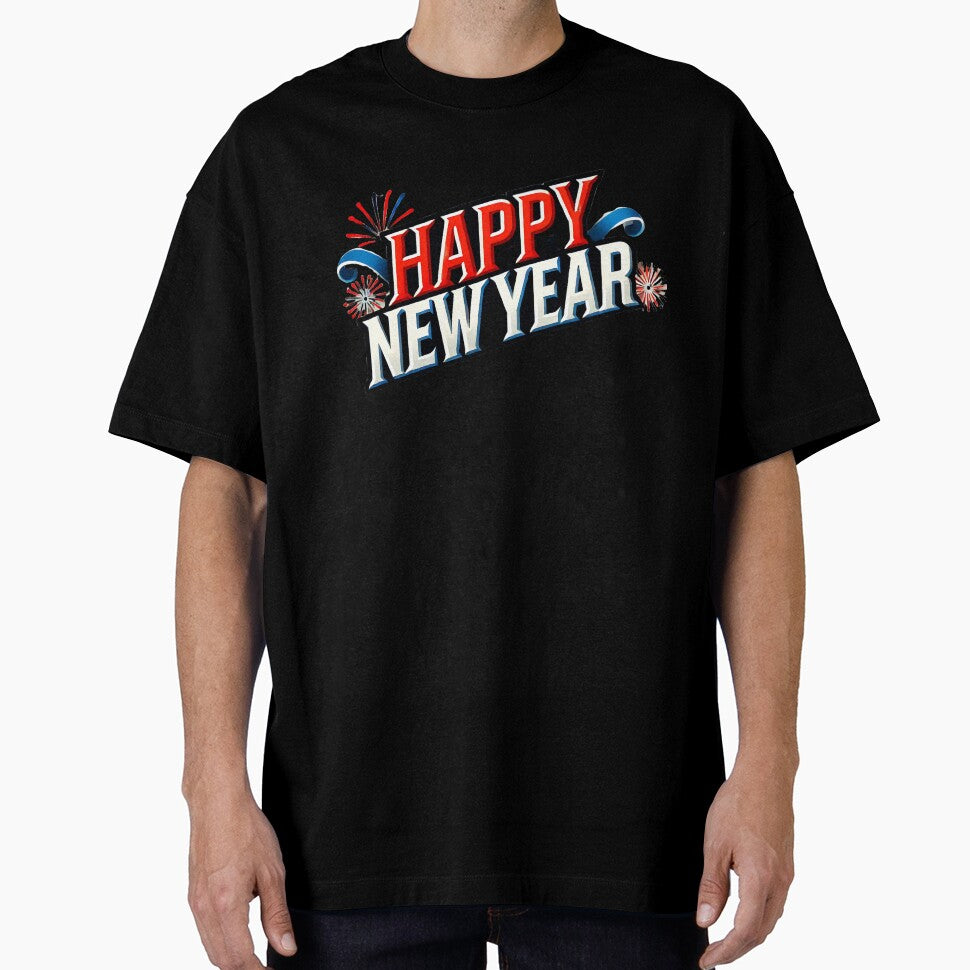 Bold Happy New Year Red White and Blue Design Tee Shirt by BlankCanvasHaHa