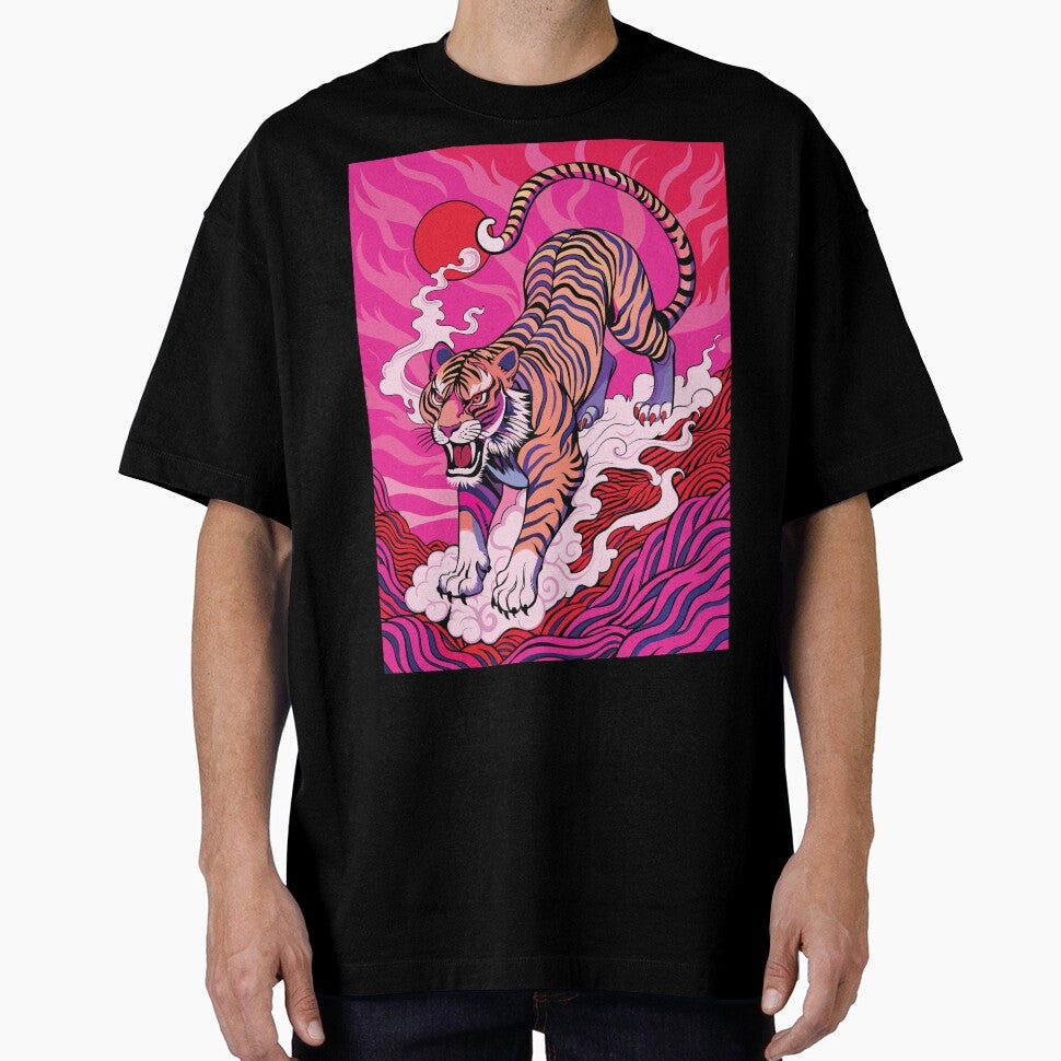 Retro Sunrise Japanese Fierce Pink Tiger by FemmePod