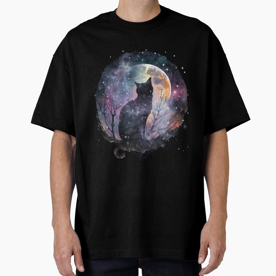 Black Cat Galaxy, Moon and Night Sky by MamaNeeaDesigns