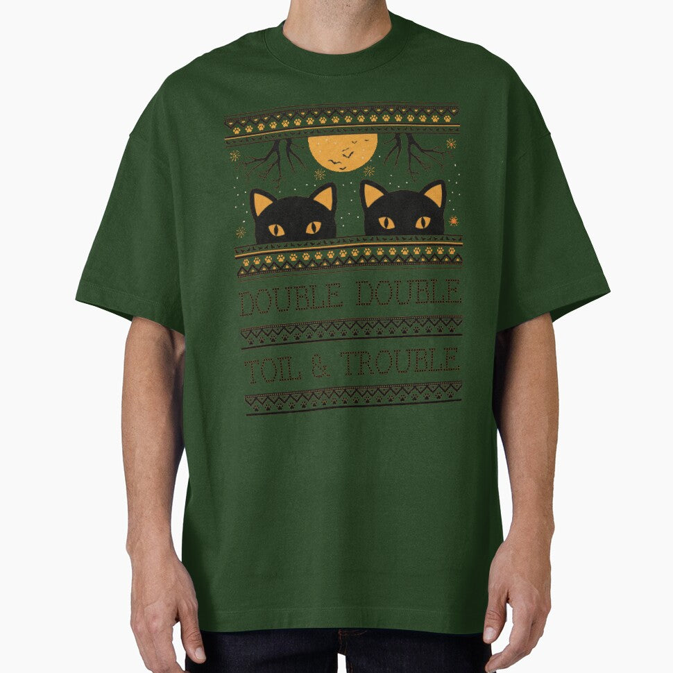 Double Trouble Black Cat Halloween Ugly Sweater Design by Volt Junkies