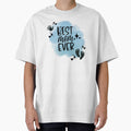 Best Mom Ever with Hand, Footprints, Hearts, Stars & Blue-gray Background by JeweledDesigns