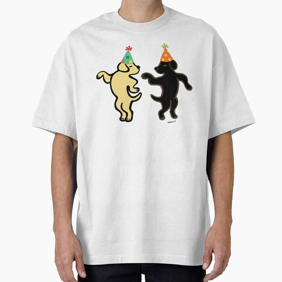 Yellow Labrador and Black Labrador Birthday Party Dancing by HappyLabradors