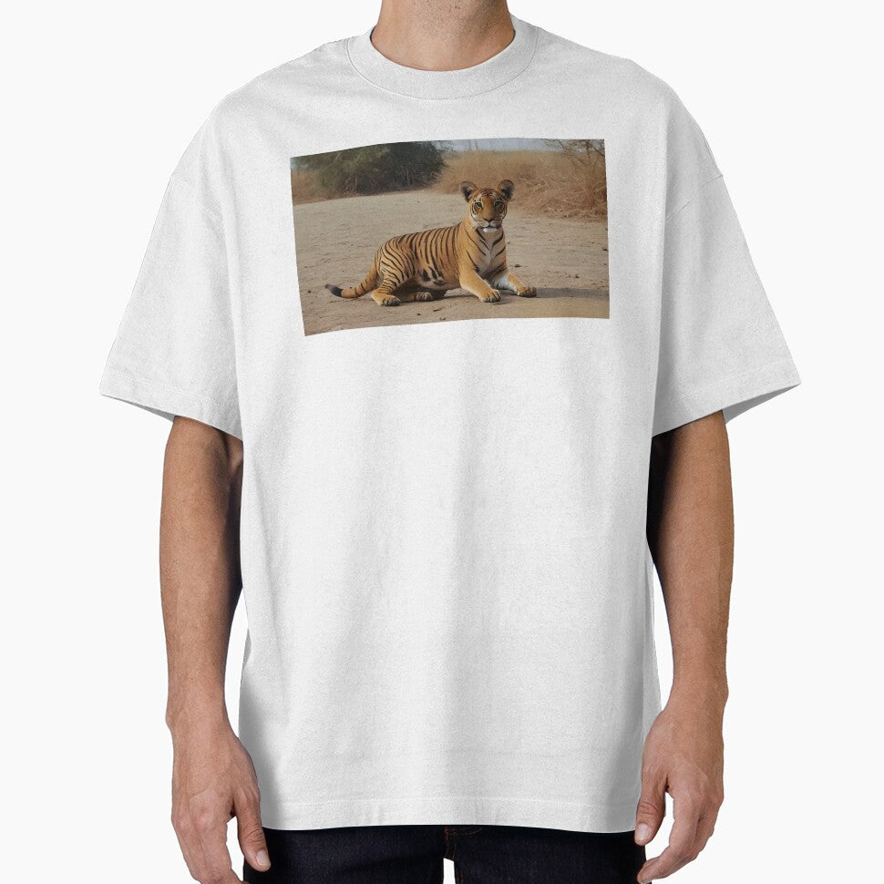 Cute Baby Tiger Cub in Desert Safari | Realistic Wildlife Animal Art Sticker by Bhaskar Digital Art