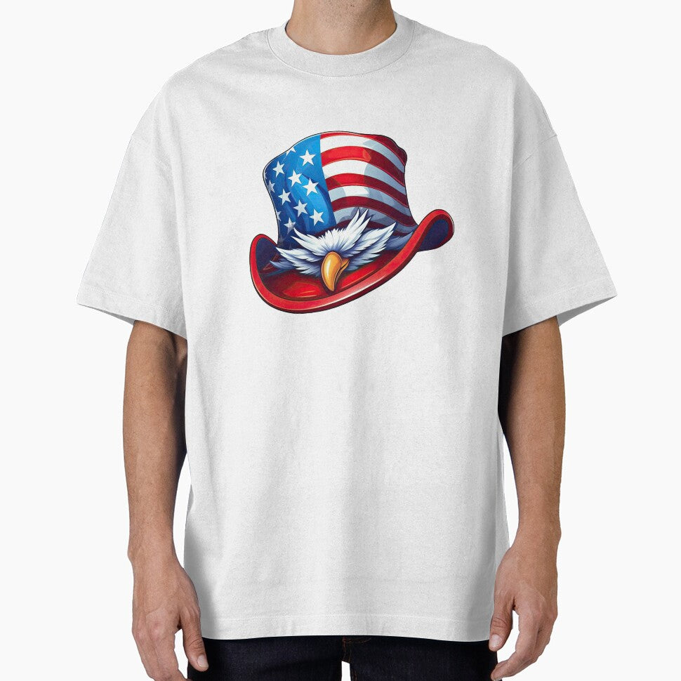 Patriotic American Flag Uncle Sam Hat with Eagle, USA Independence Day Graphic, 4th of July Vintage Style, Red White Blue Digital Artwork by DigiGroove
