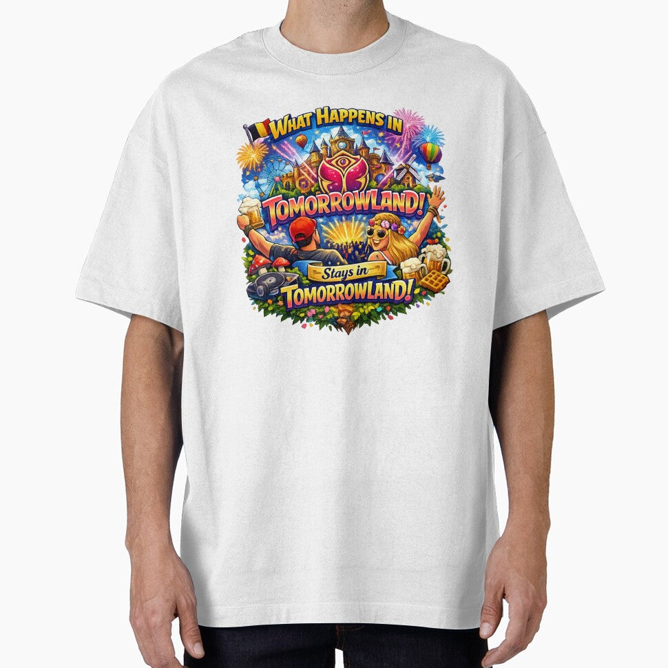 What Happens in Tomorrowland Stays in Tomorrowland | Funny Belgium EDM Festival T-Shirt | Electronic Music Festival Travel Design | Rave Graphic Gift by Sushikidsntod