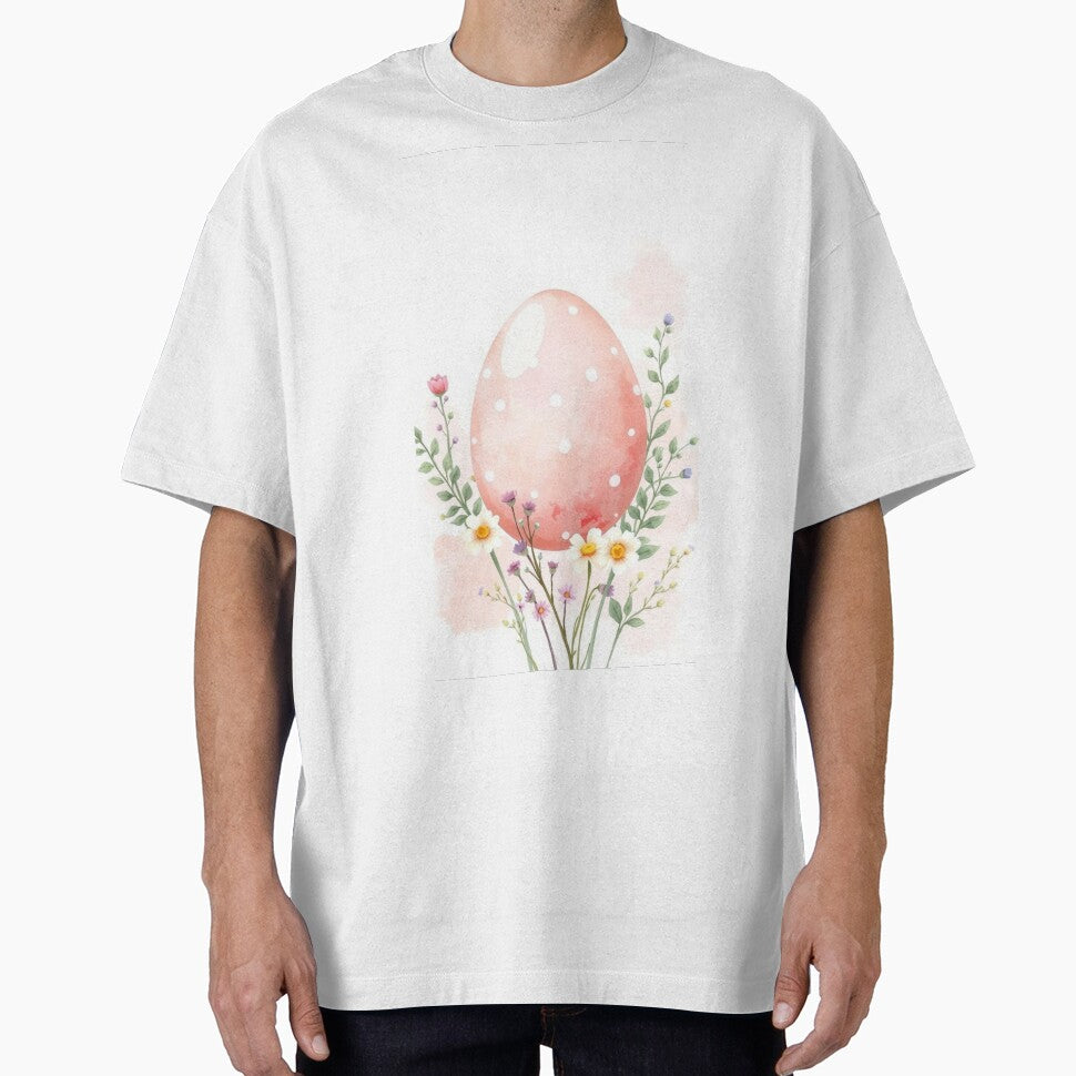 Watercolor Pink Easter Egg with Spring Wildflowers by Vida e Arte