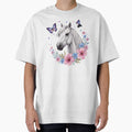 White Horse Floral With Butterflies by INKRebelGraphic