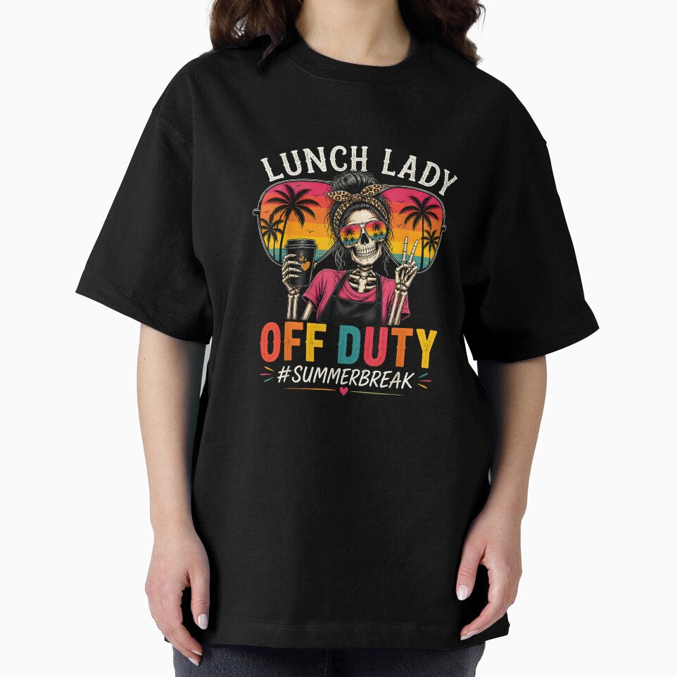 Lunch Lady Off Duty Bun Summer Skeleton Last Day of School T-Shirt by gidget-gadget