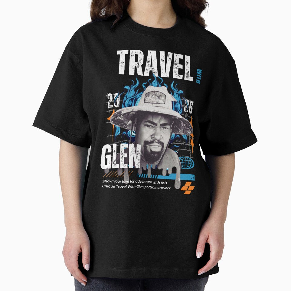 Travel With Glen V3 Blue bk-bg – Signature Travel Portrait Art | Adventure, Explorer & World Traveler Design by buycostarica