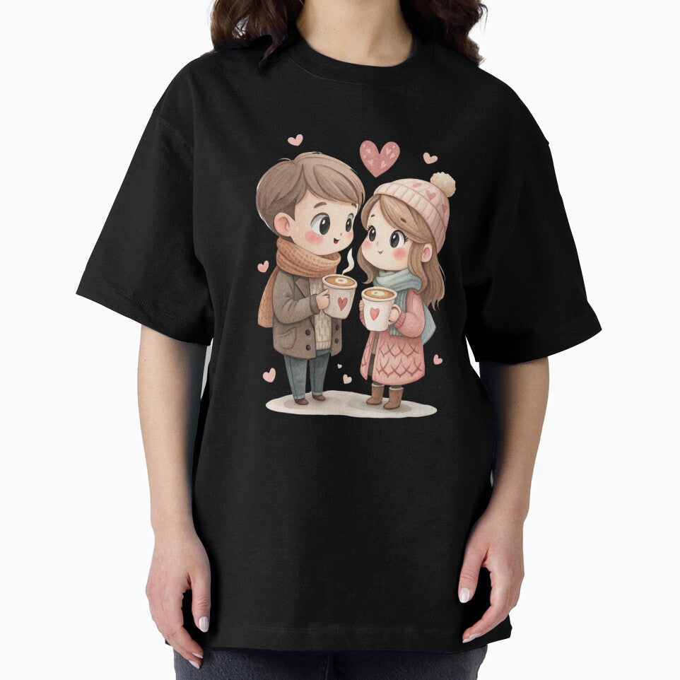 Cute Coffee Couple Valentine Illustration Romantic Winter Love Art by Lulunza