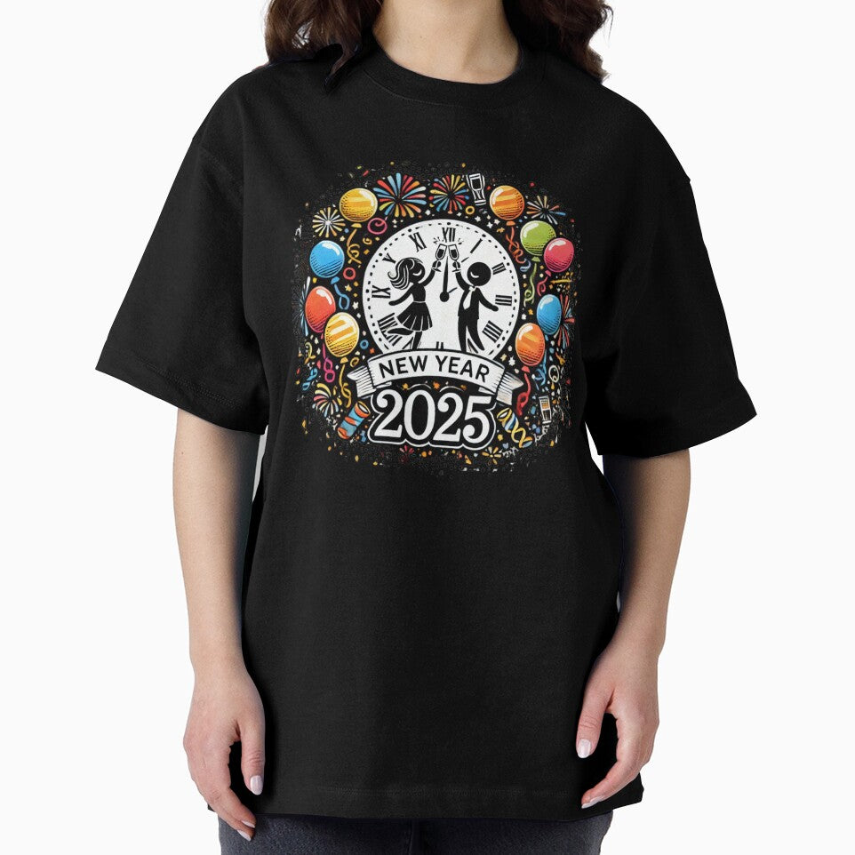 Celebrate New Year 2025 Tee - Festive Stick Figure Party by BlankCanvasHaHa