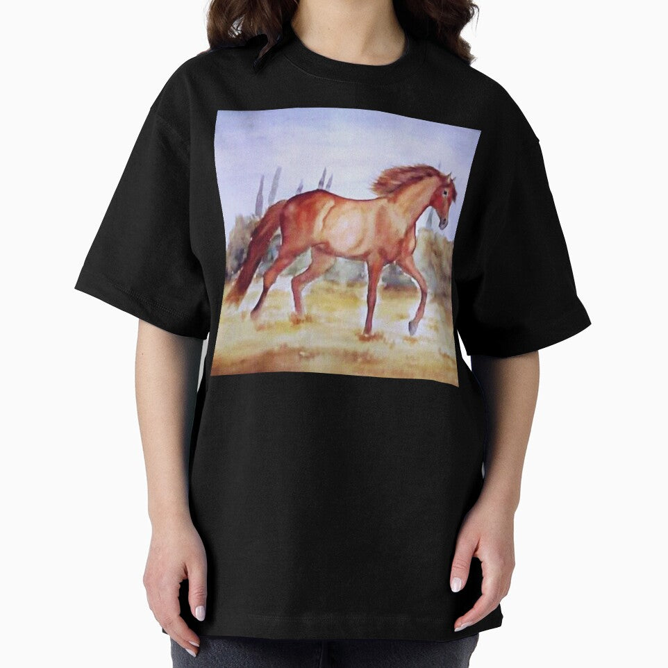 Galloping horse summer field watercolor painting by horseaddicted