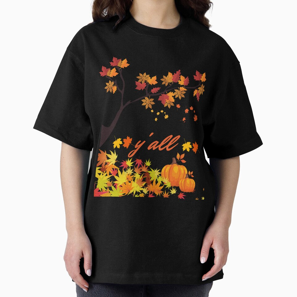 Copy of it's fall y'all funny autumn tree with falling leaves harvest pumpkin and squirrels by mydreamcatcher