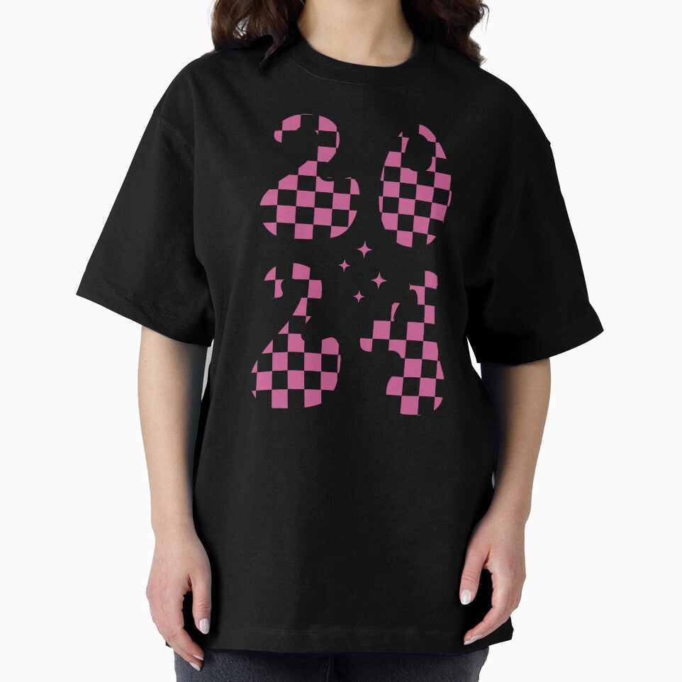 2024 - Happy New Year Cute Retro Groovy Celebration (Chess Pattern Pink and Black Design) by Spiprinto