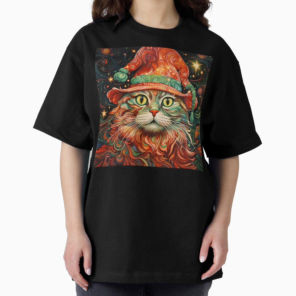 Trippy holiday cat print by dcrc