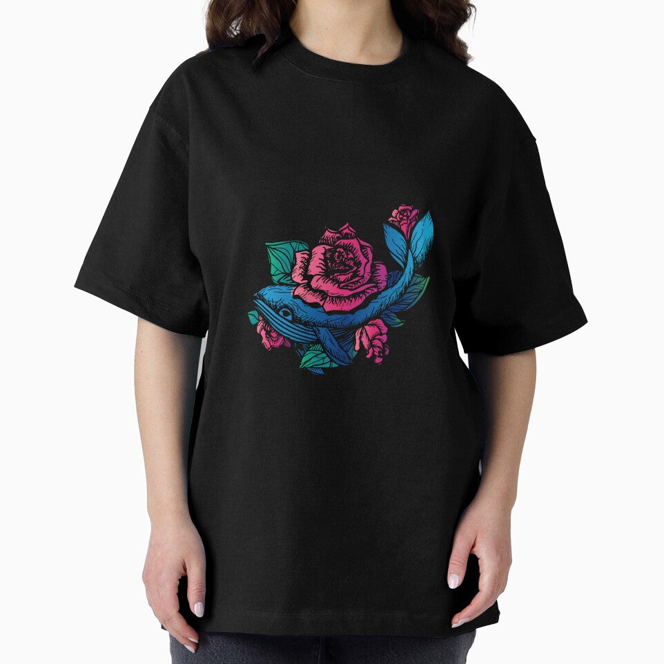 Whale and Roses Stay Wild Blue Whale and Red Roses for Light Background by activlifewear
