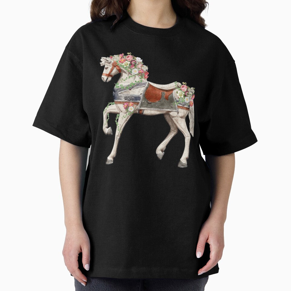 Cute White Carousel Fairground Horse With Vintage Flowers And Butterflies by TrulyEpoque
