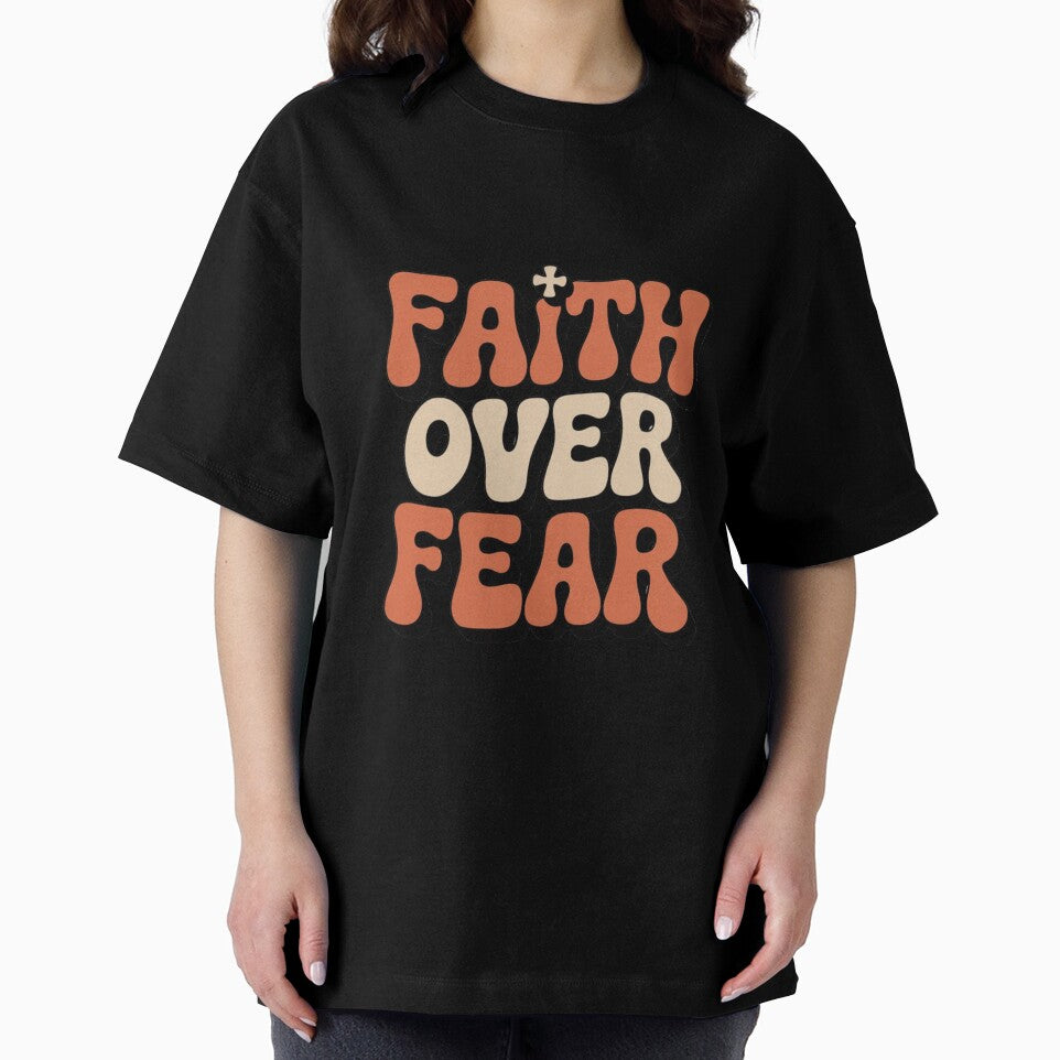 Faith Over Fear Christian T-Shirt | Retro Groovy Bold Religious Faith Gift by EvolusionPro