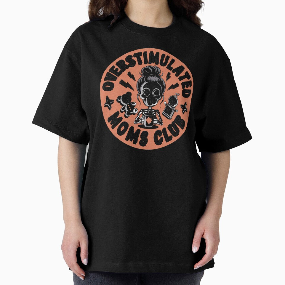 Overstimulated Moms Club Skeleton – Spooky Funny Mom Badge Logo by RDRdesign