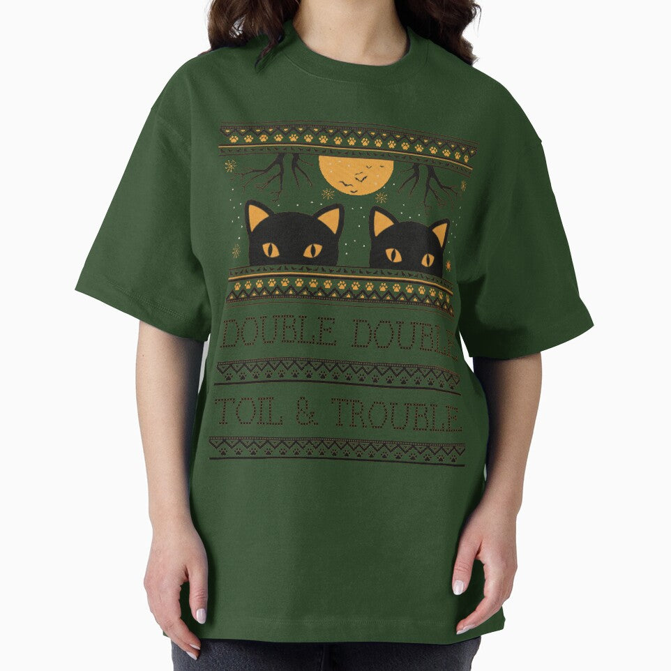 Double Trouble Black Cat Halloween Ugly Sweater Design by Volt Junkies