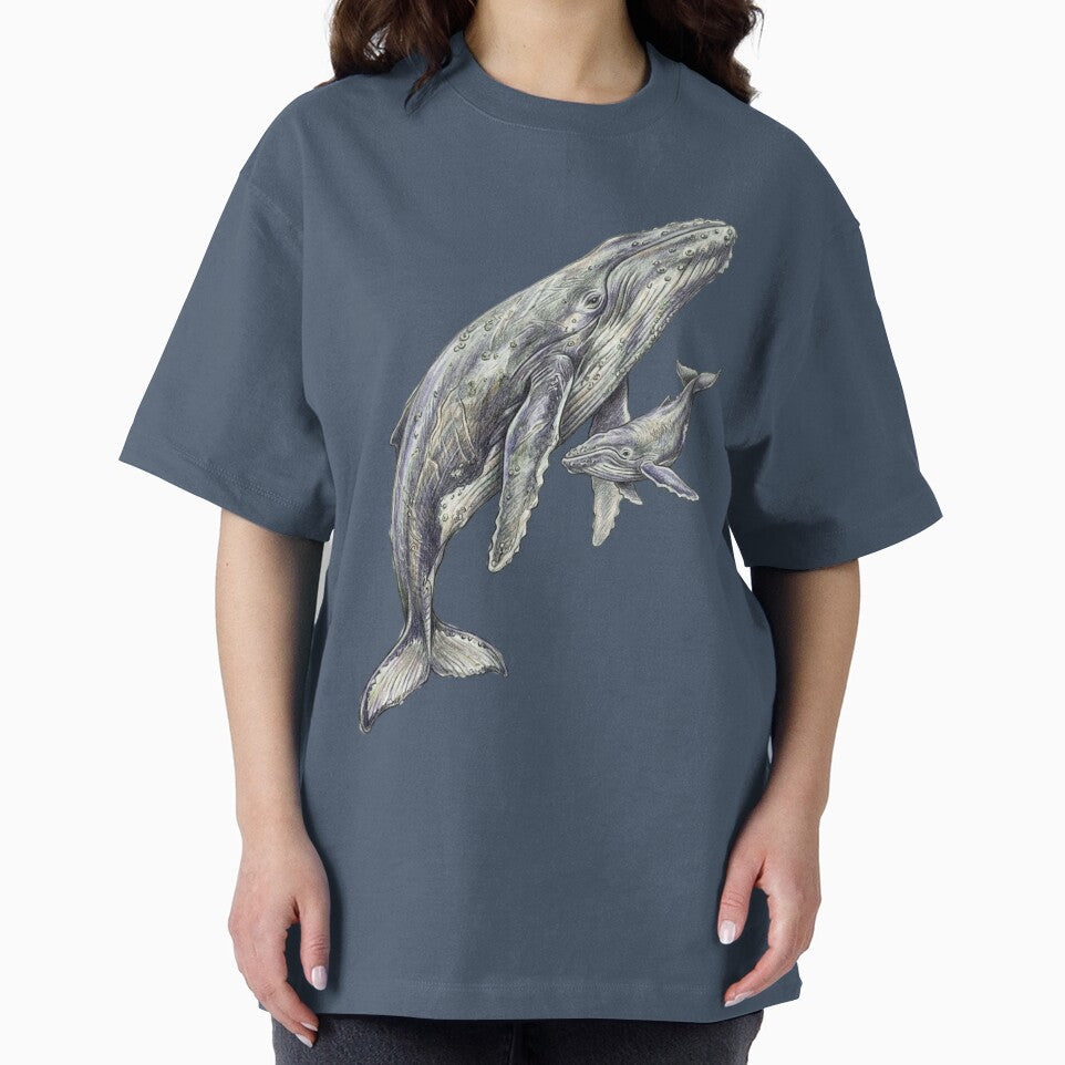 Marine illustration: Mother humpback whale and her calf by Green-Natura