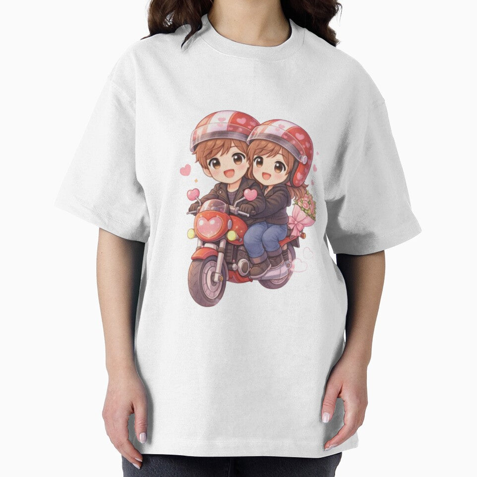 Cute Valentine Biker Couple – Chibi Romantic Illustration with Flowers by MysticPurpleHue