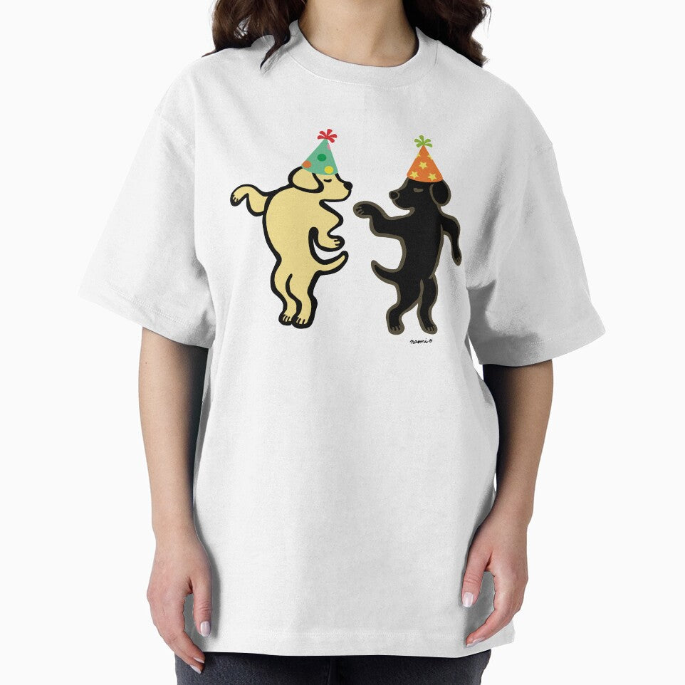 Yellow Labrador and Black Labrador Birthday Party Dancing by HappyLabradors