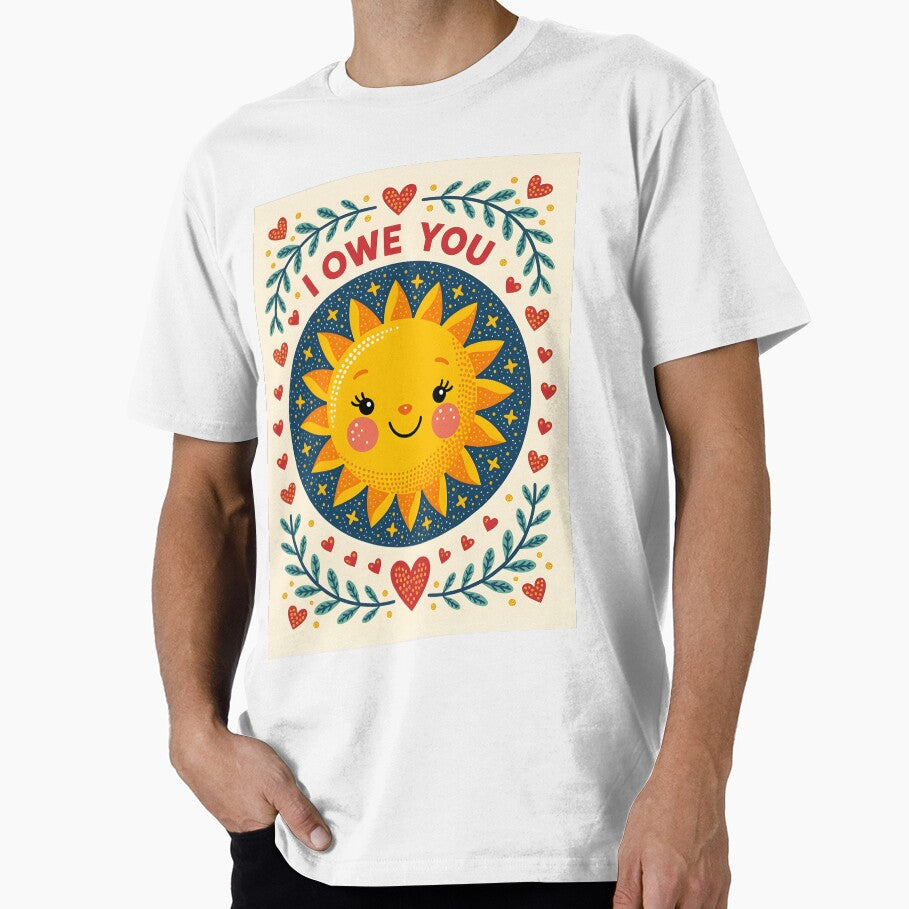 “I OWE YOU “ In the center, a cute smiling sun, surrounded by little glittering hearts. by Ponted