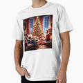 Charming, family-friendly portrayal of a cuddling couple asleep on a couch while Santa places a present beside the decorated tree. by Elando1212